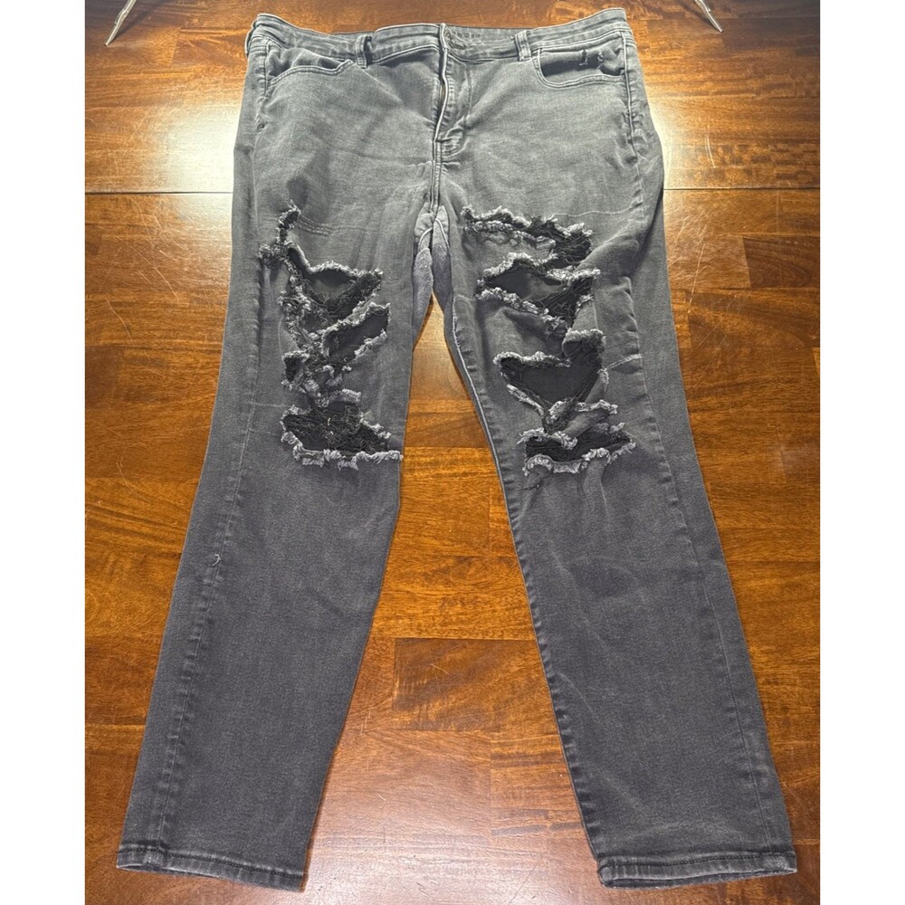 American Eagle Womens Size 20 Black Skinny Jeans Distressed Next Level Stretch